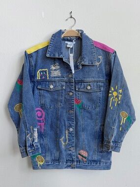 Wren + Glory x SpongeBob Hand Painted Distressed Denim Jacket NWT Size S